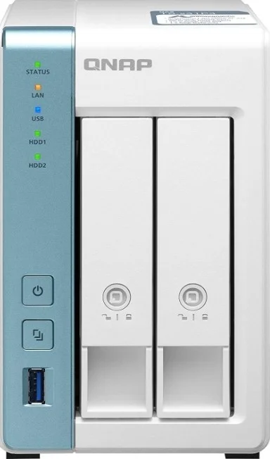 سرور NAS دو محفظه ای QNAP، پردازنده Alpine AL-314، چهار هسته ای 1.7 گیگاهرتز، 4 گیگابایت رم SO-DIMM DDR3، LAN 2.5 گیگابیتی (بدون هارد دیسک) | TS-231P3-4G