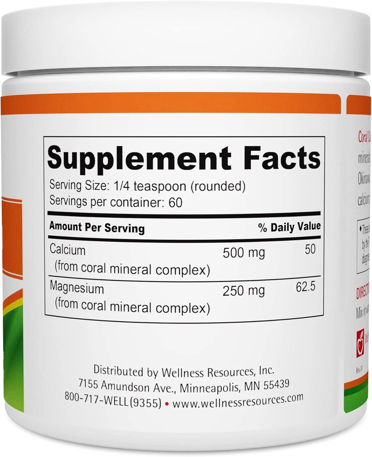 پودر کلسیم مرجانی Wellness Resources با نسبت ۲:۱ کلسیم به منیزیم (۵۰۰ میلی گرم، ۶۰ سروینگ)