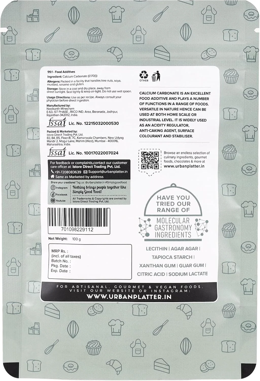 پودر کربنات کلسیم Urban Platter، 100 گرم [چونا]