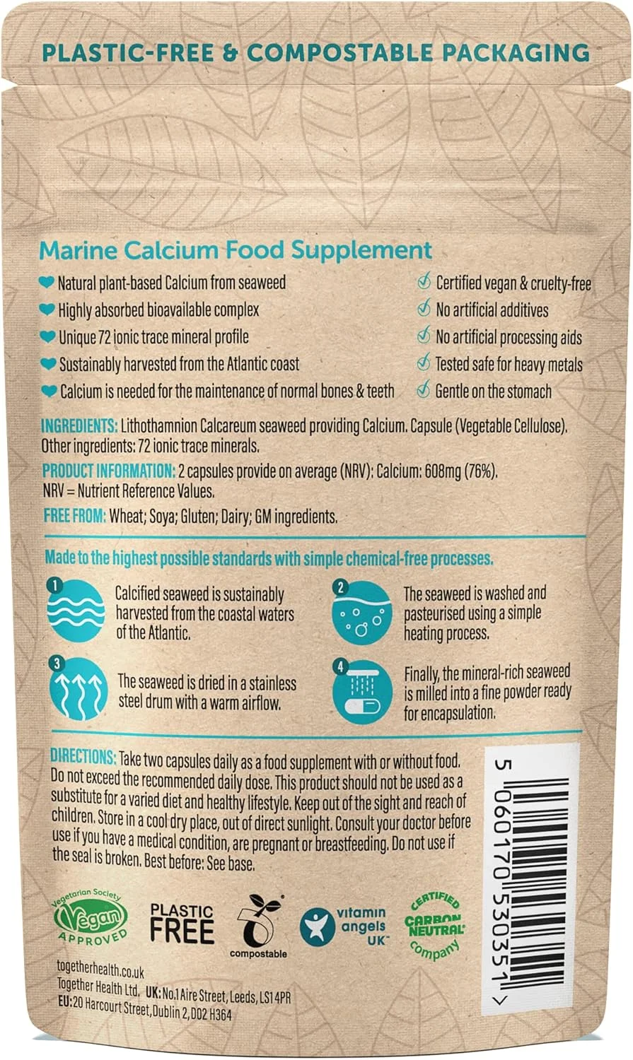 کلسیم دریایی سلامت با پایه جلبک دریایی به همراه ۷۲ ماده معدنی کمیاب، مناسب گیاهخواران، ساخت انگلستان، ۶۰ کپسول گیاهی