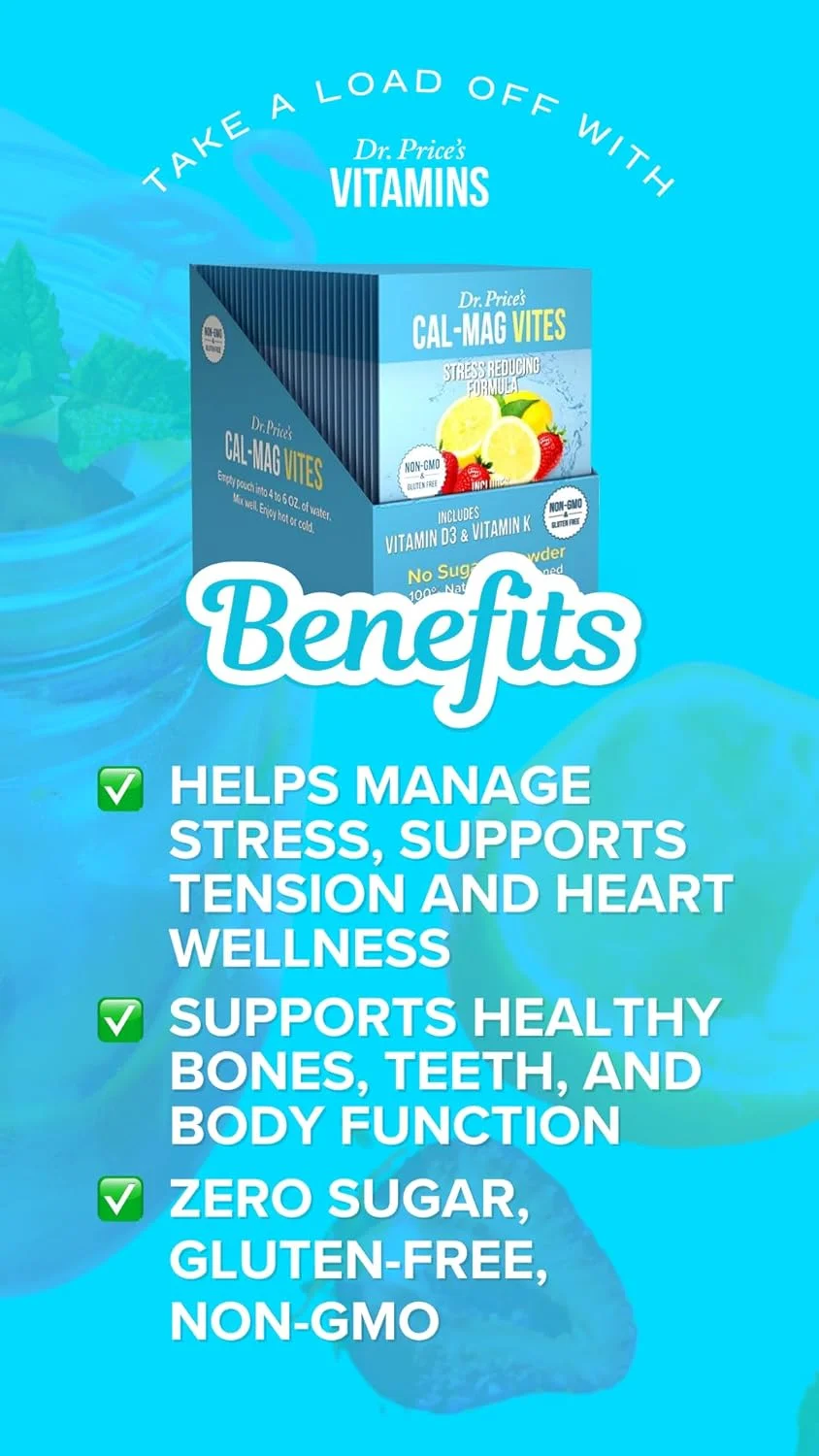 پودر کلسیم منیزیم ویتامین های دکتر پرایس برای آقایان و بانوان | مکمل معدنی K و D | نوشیدنی طبیعی تسکین دهنده استرس | توت فرنگی-لیمو 30 بسته | بدون قند و غیر GMO پودر کلسیم منیزیم ویتامین های دکتر پرایس برای آقایان و بانوان | مکمل معدنی K و D | نوشیدنی طبیعی تسکین دهنده استرس | توت فرنگی-لیمو 30 بسته | بدون قند و غیر GMO