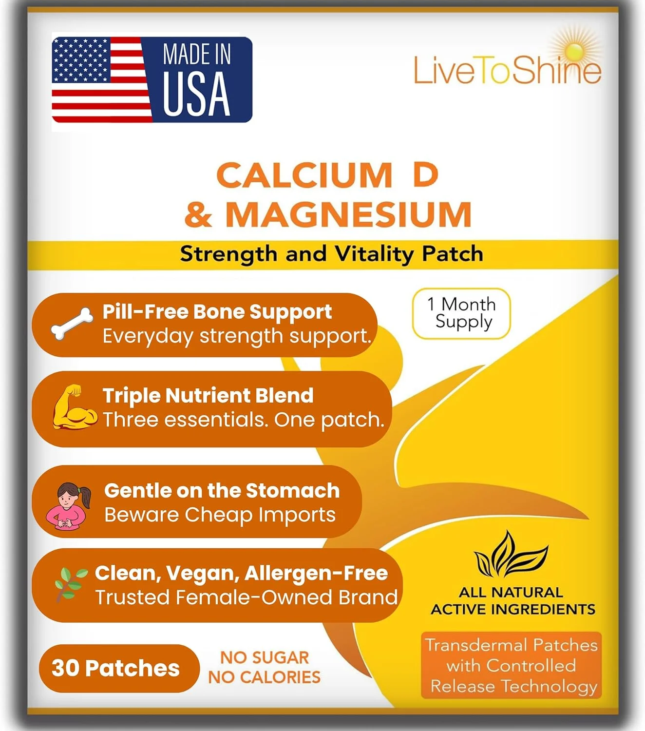 برچسب های موضعی کلسیم منیزیم D3 برای آقایان و بانوان - تامین یک ماهه - ساخت ایالات متحده آمریکا توسط Live to Shine