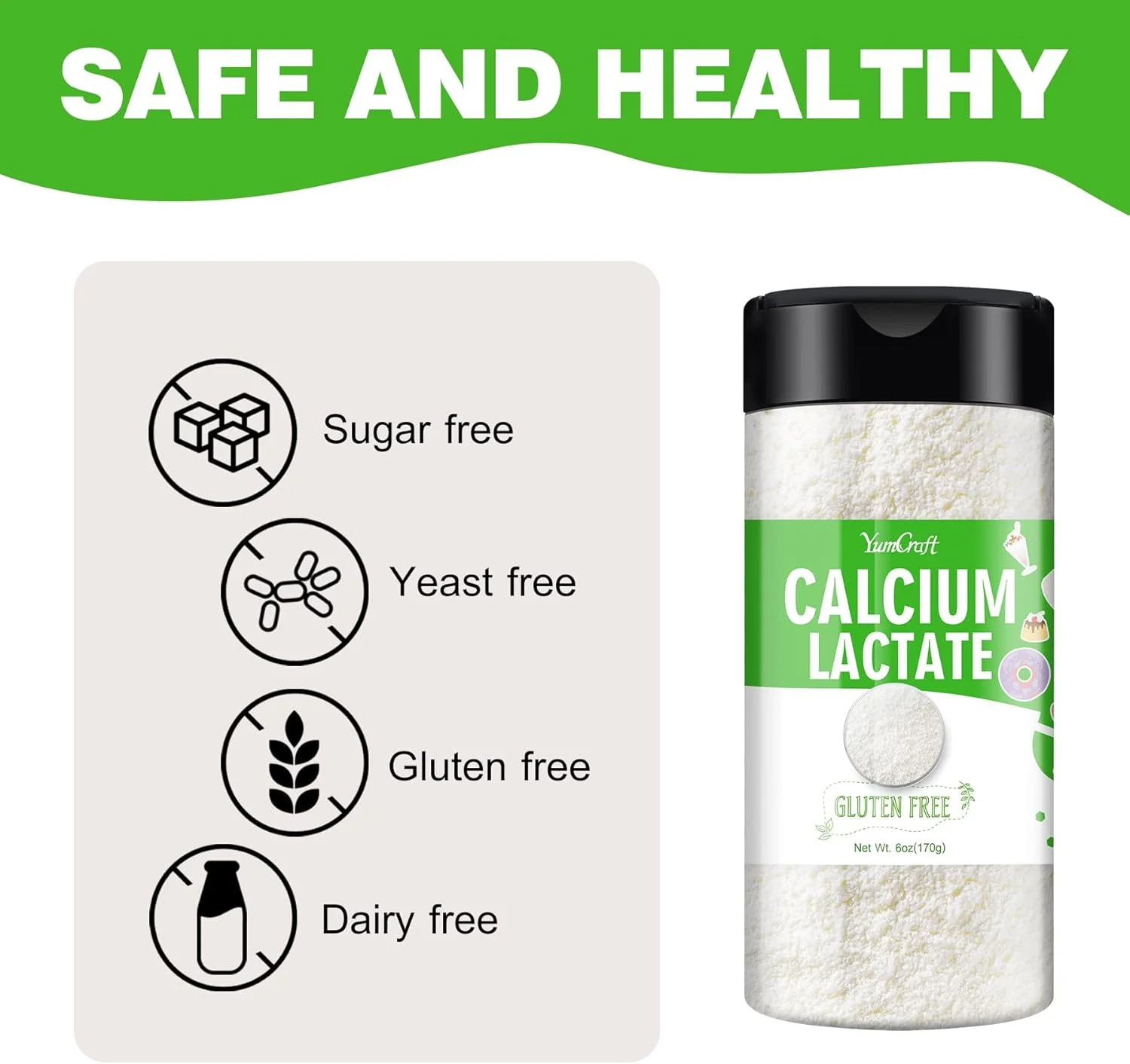 پودر لاکتات کلسیم 170 گرمی - لاکتات کلسیم خالص با گرید غذایی - حفظ شکل غذا - کمک به خنثی سازی اسیدیته غذا - مناسب برای لبنیات، نان و شیرینی