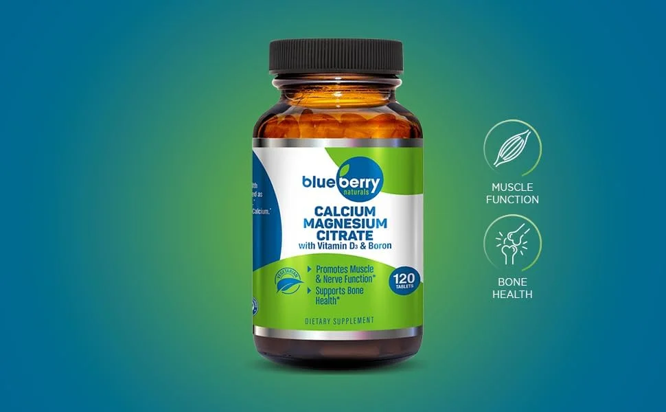 قرص های کلسیم منیزیم و روی بلوبری نچرالز - 100 عددی | مکمل معدنی برای حمایت از استخوان، عضله و سیستم ایمنی