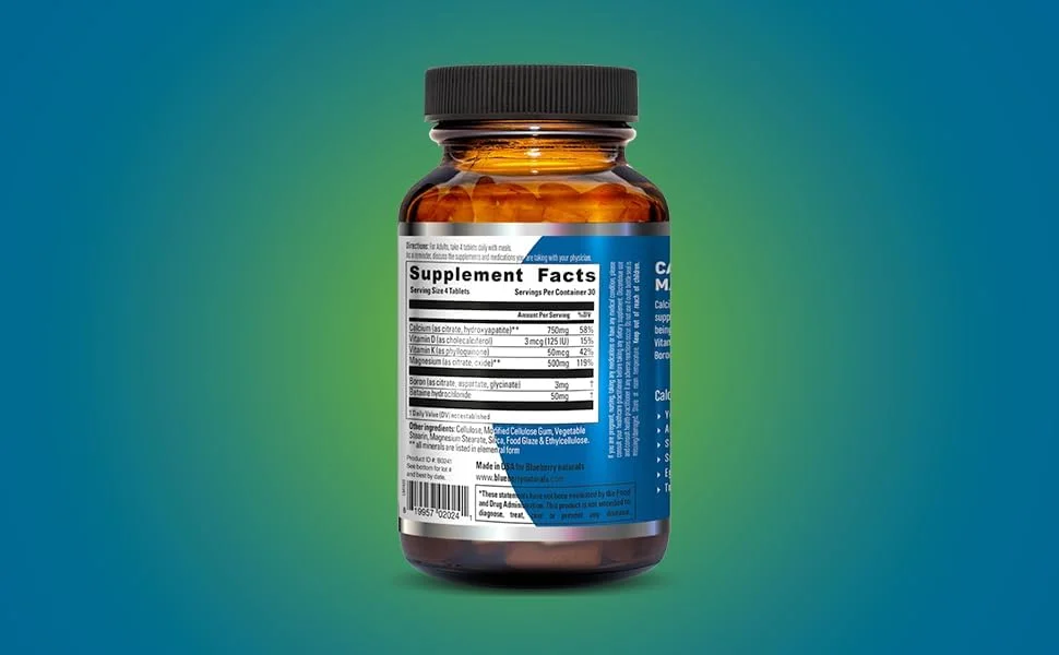 قرص های کلسیم منیزیم و روی بلوبری نچرالز - 100 عددی | مکمل معدنی برای حمایت از استخوان، عضله و سیستم ایمنی