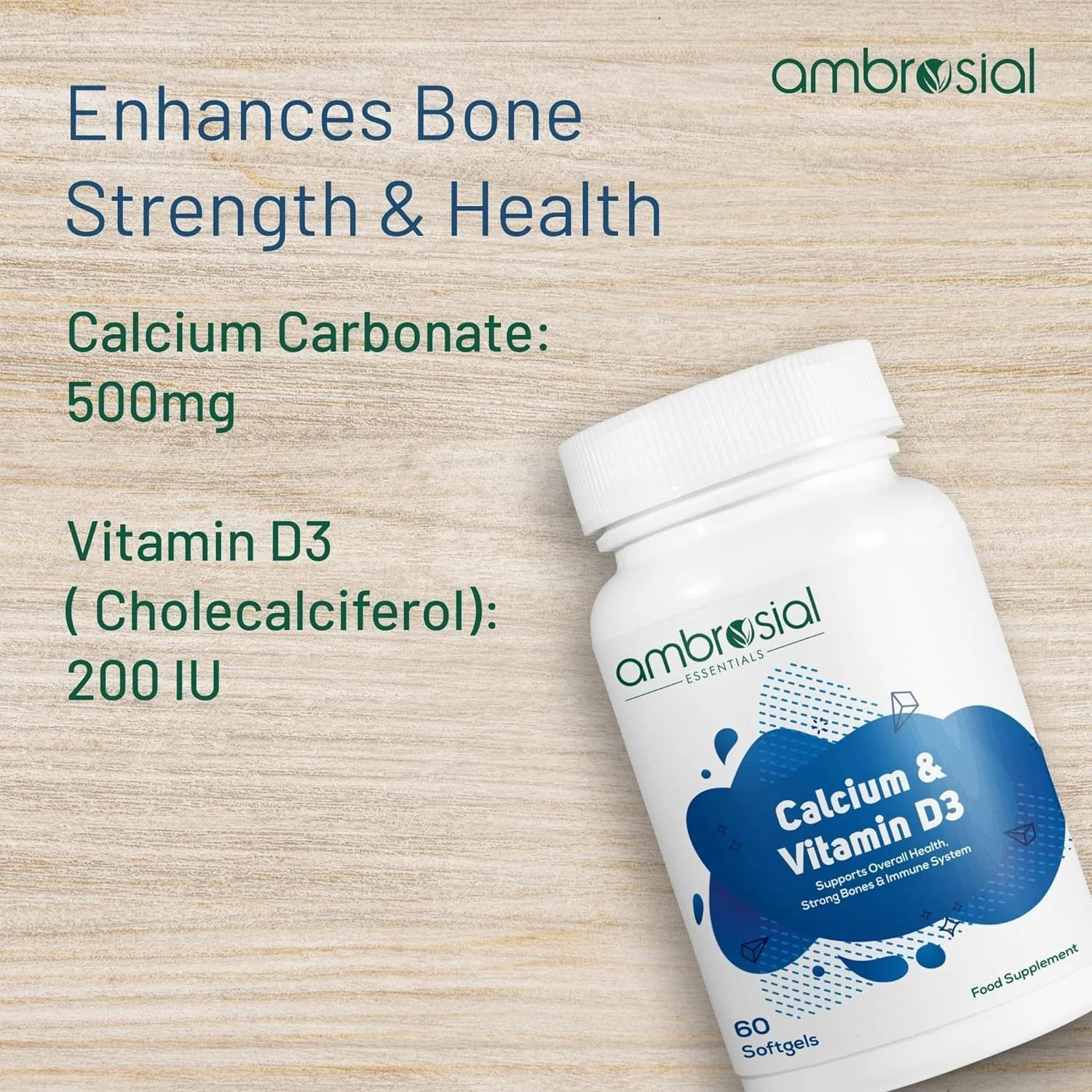 کلسیم و ویتامین D3 آمبروسیال (بسته 1 عددی - 60 سافت ژل) کلسیم و ویتامین D3 آمبروسیال (بسته 1 عددی - 60 سافت ژل)