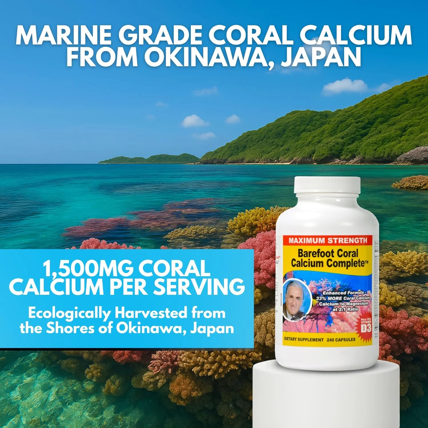 کپسول های مکمل کلسیم مرجانی 1500 میلی گرم، 240 عدد - پشتیبانی از سلامت استخوان و سطح PH - حاوی کلسیم، منیزیم و ویتامین ها