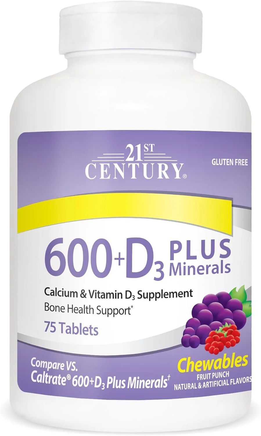 قرص های جویدنی کلسیم 600 میلی گرم + D به همراه مواد معدنی 21st Century، 75 عدد