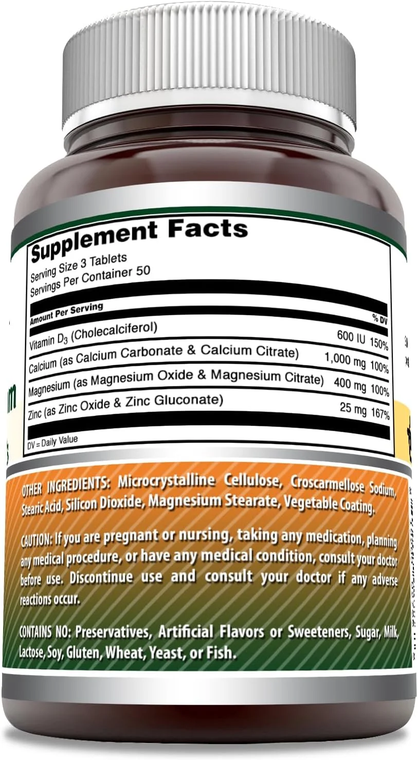 مکمل کلسیم، منیزیم، زینک + D3 | 150 قرص | غیر تراریخته | بدون گلوتن | ساخت آمریکا مکمل کلسیم، منیزیم، زینک + D3 | 150 قرص | غیر تراریخته | بدون گلوتن | ساخت آمریکا