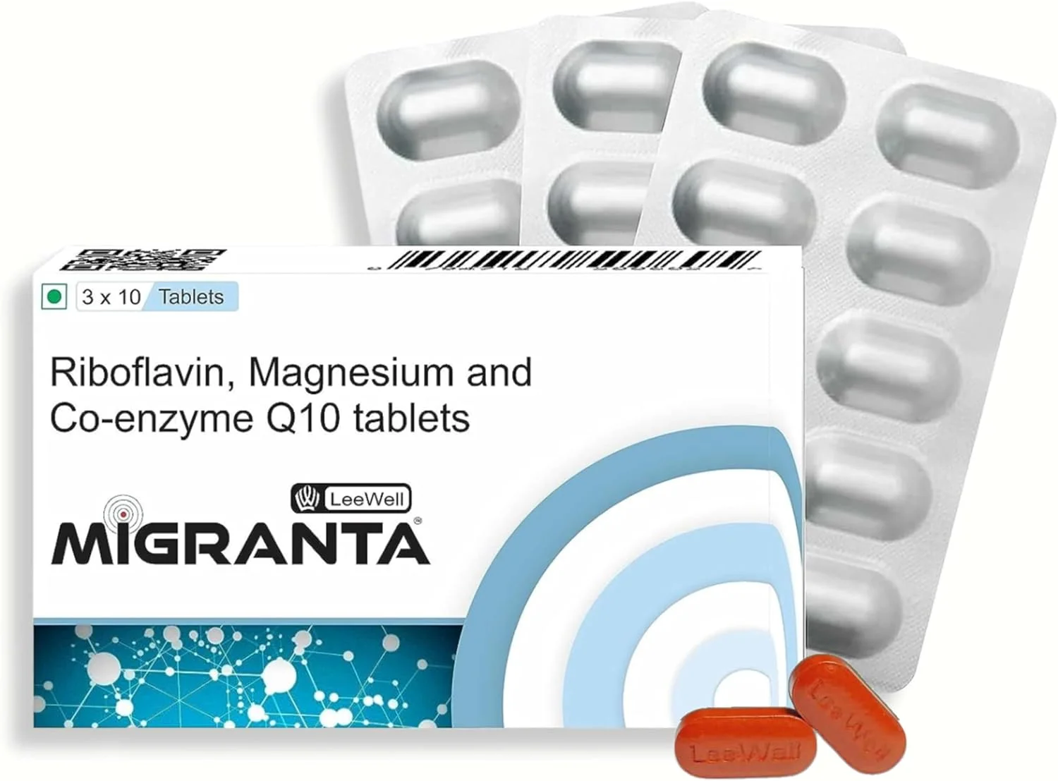 مکمل های میگرن، محصولات تسکین سردرد با کوآنزیم Q10، منیزیم و ریبوفلاوین (ویتامین B2) - 30 قرص Leewell Pharma