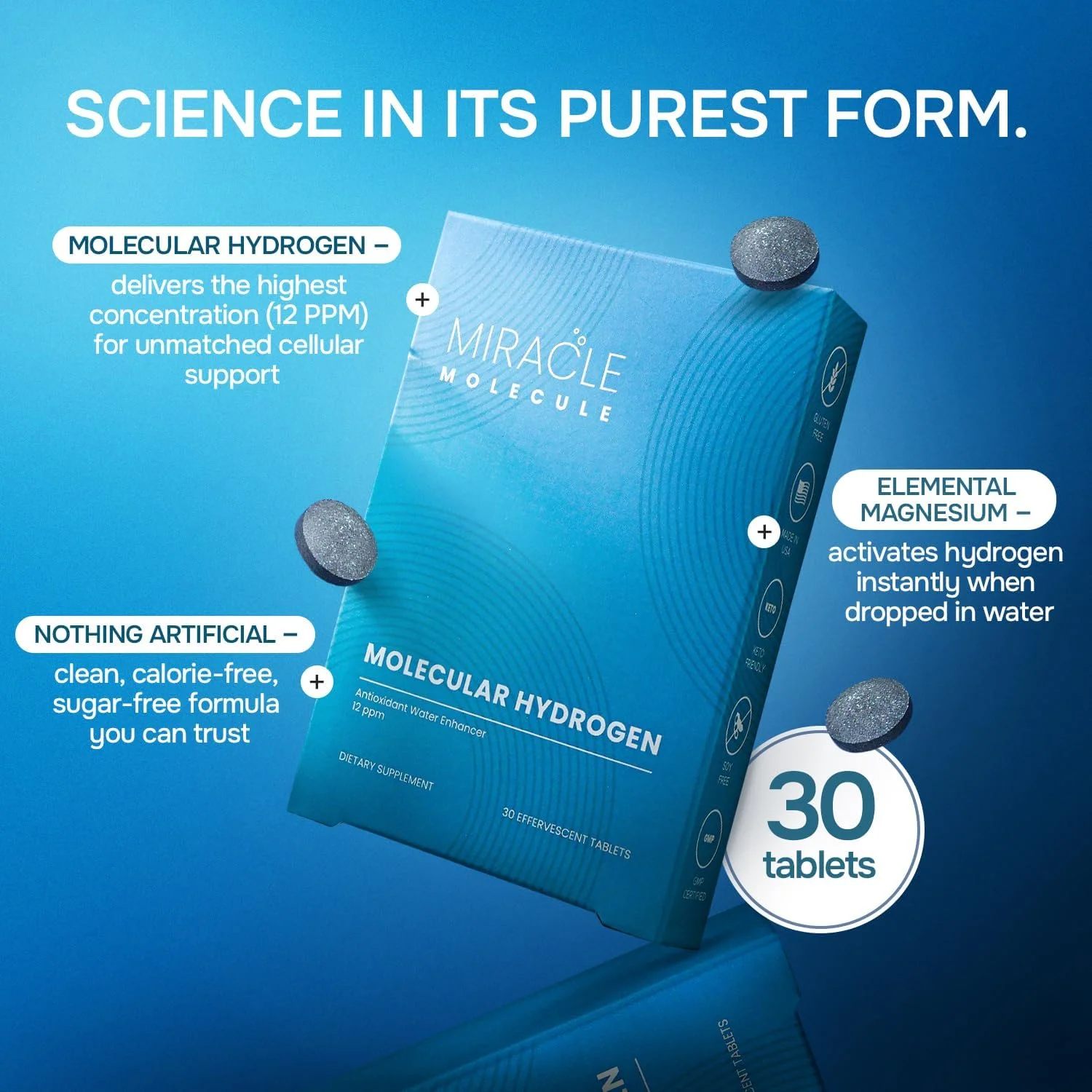 قرص هیدروژن برای آب آشامیدنی | قرص مولکولی آب هیدروژن | منیزیم ابتدایی | 12 پی‌پی‌ام | بهینه‌سازی سلامت، عملکرد شناختی و سیستم ایمنی