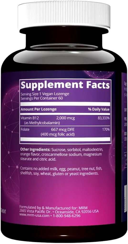 MRM 105318 ویتامین ب۱۲ متیل کوبالامین گیاهی برای حمایت از بافت مغز و عصب (نارنجی، 2000 میکروگرم)