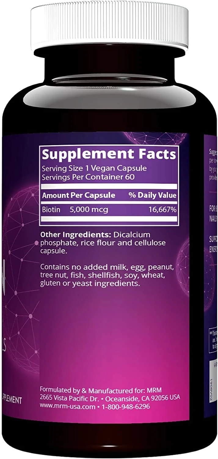 ام آر ام - بیوتین با قدرت بالا برای مو، پوست و ناخن 5 میلی گرم. 60 کپسول گیاهی