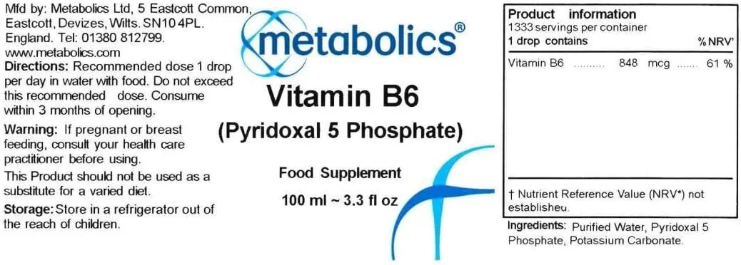 مایع ویتامین B6 P5P متابولیکس | ویتامین های B6 بدون مواد افزودنی (848 میکروگرم در هر وعده) | بطری مناسب 100 میلی لیتری (1333 وعده) | مایع ویتامین B ضروری مایع ویتامین B6 P5P متابولیکس | ویتامین های B6 بدون مواد افزودنی (848 میکروگرم در هر وعده) | بطری مناسب 100 میلی لیتری (1333 وعده) | مایع ویتامین B ضروری