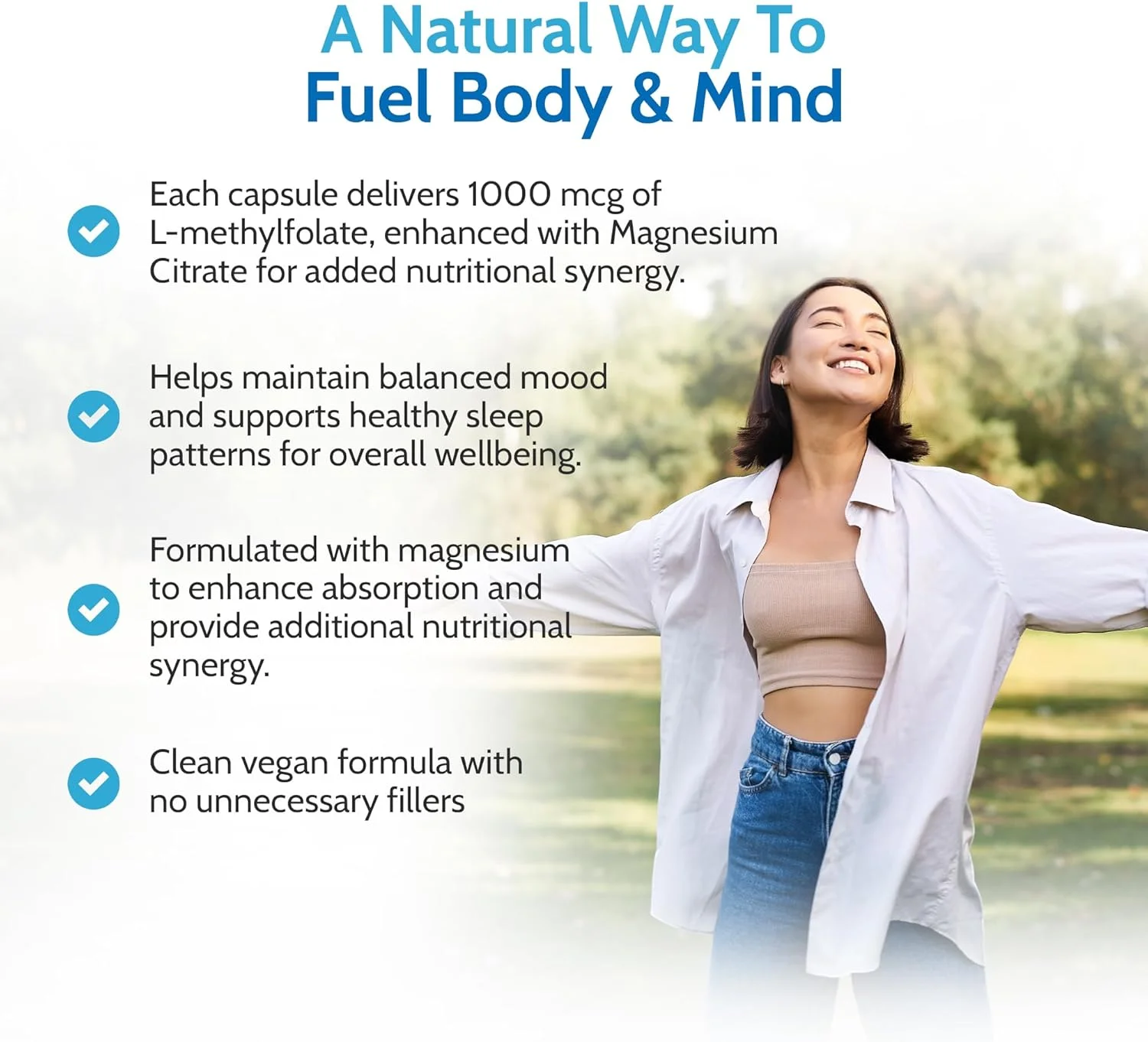 متیل فولات 5-MTHF 1000 میکروگرم، 90 کپسول (مناسب گیاهخواران) (نه قرص) - فرم فعال فولیک اسید برای دوران بارداری سالم، غنی شده با سیترات منیزیم. ساخت انگلستان توسط Health4All