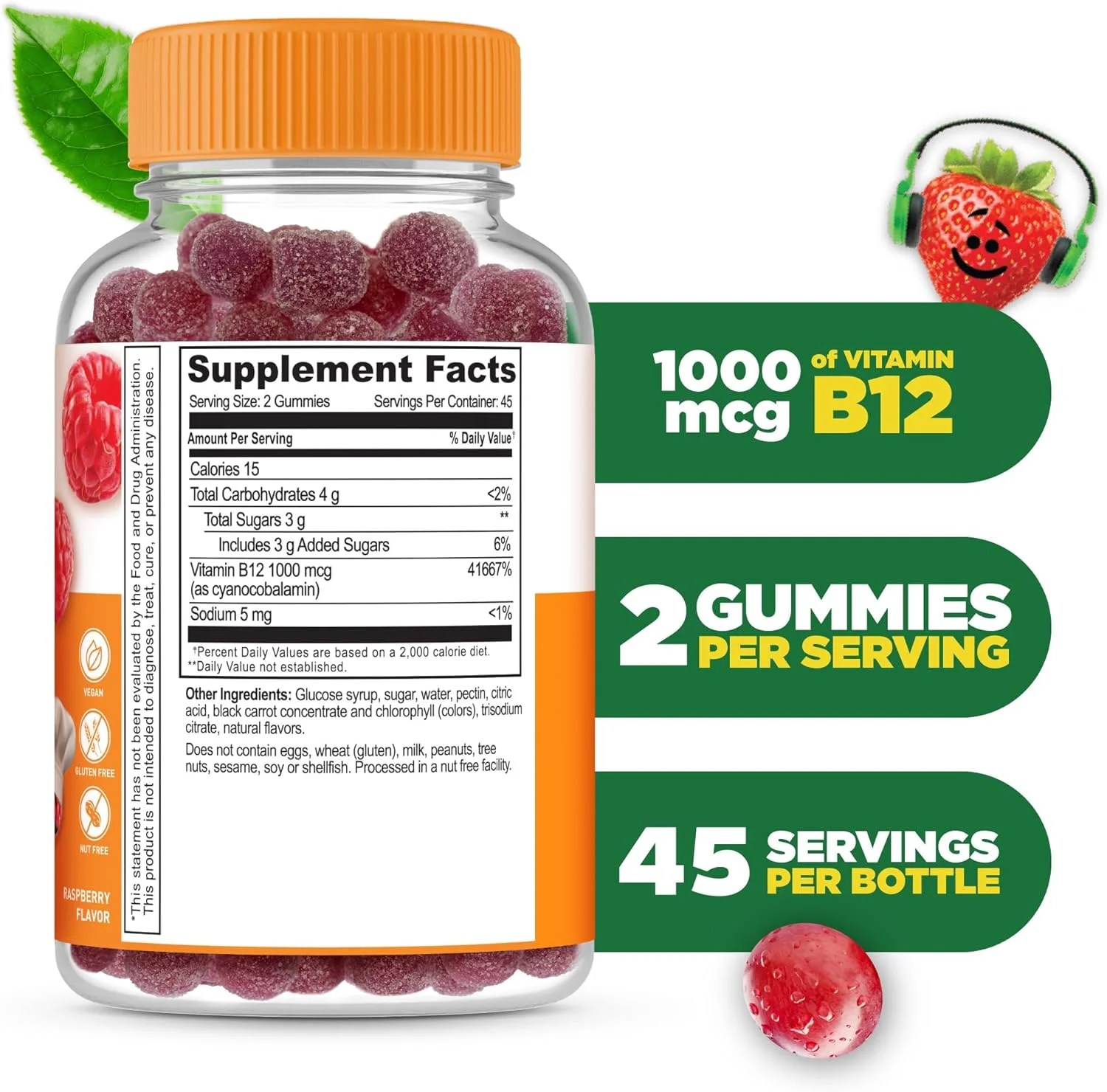 ویتامین ب۱۲ لایف ایبل برای کودکان - ۱۰۰۰ میکروگرم - مکمل ویتامین پاستیلی با طعم طبیعی عالی - بدون گلوتن، گیاهی، بدون GMO - جویدنی - پشتیبانی از انرژی، خلق و خو، متابولیسم - برای کودکان - ۹۰ پاستیل