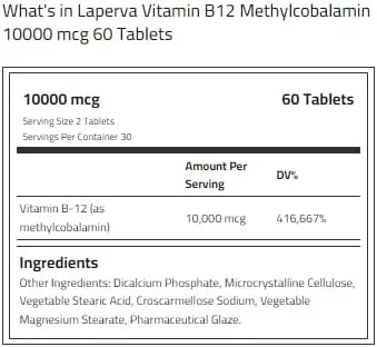 لاپروا ویتامین ب۱۲ متیل کوبالامین، پشتیبانی از انرژی و تمرکز، فرآیندهای متابولیک، تقویت سیستم عصبی و سلامت استخوان، پیشگیری از کم خونی و پوکی استخوان - (۱۰۰۰۰ میکروگرم - ۶۰ قرص)