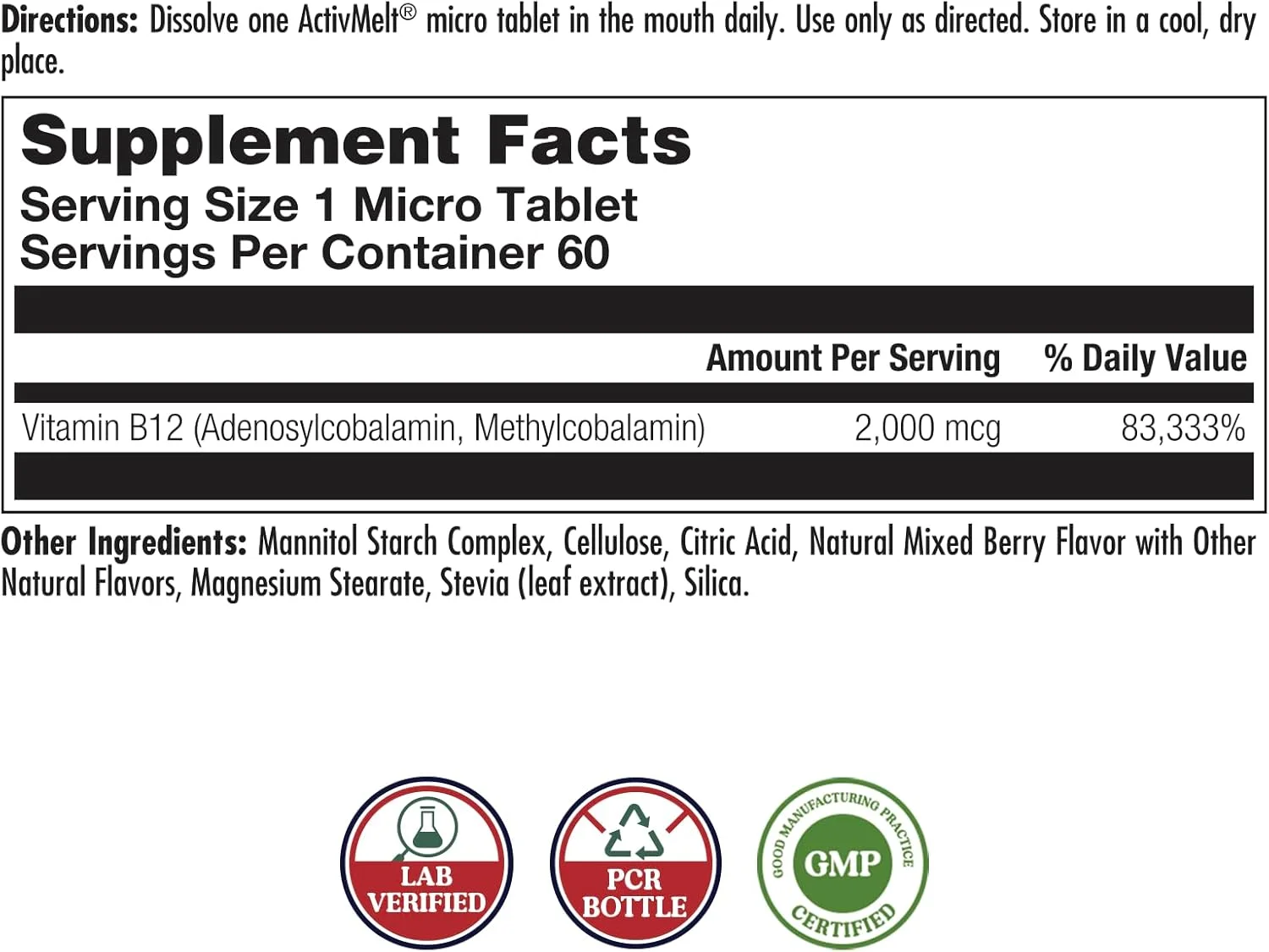 قرص زیر زبانی B-12 متیل کوبالامین و آدنوزیل کوبالامین کَل، طعم توت مخلوط، 60 عدد (2000 میکروگرم) قرص زیر زبانی B-12 متیل کوبالامین و آدنوزیل کوبالامین کَل، طعم توت مخلوط، 60 عدد (2000 میکروگرم)