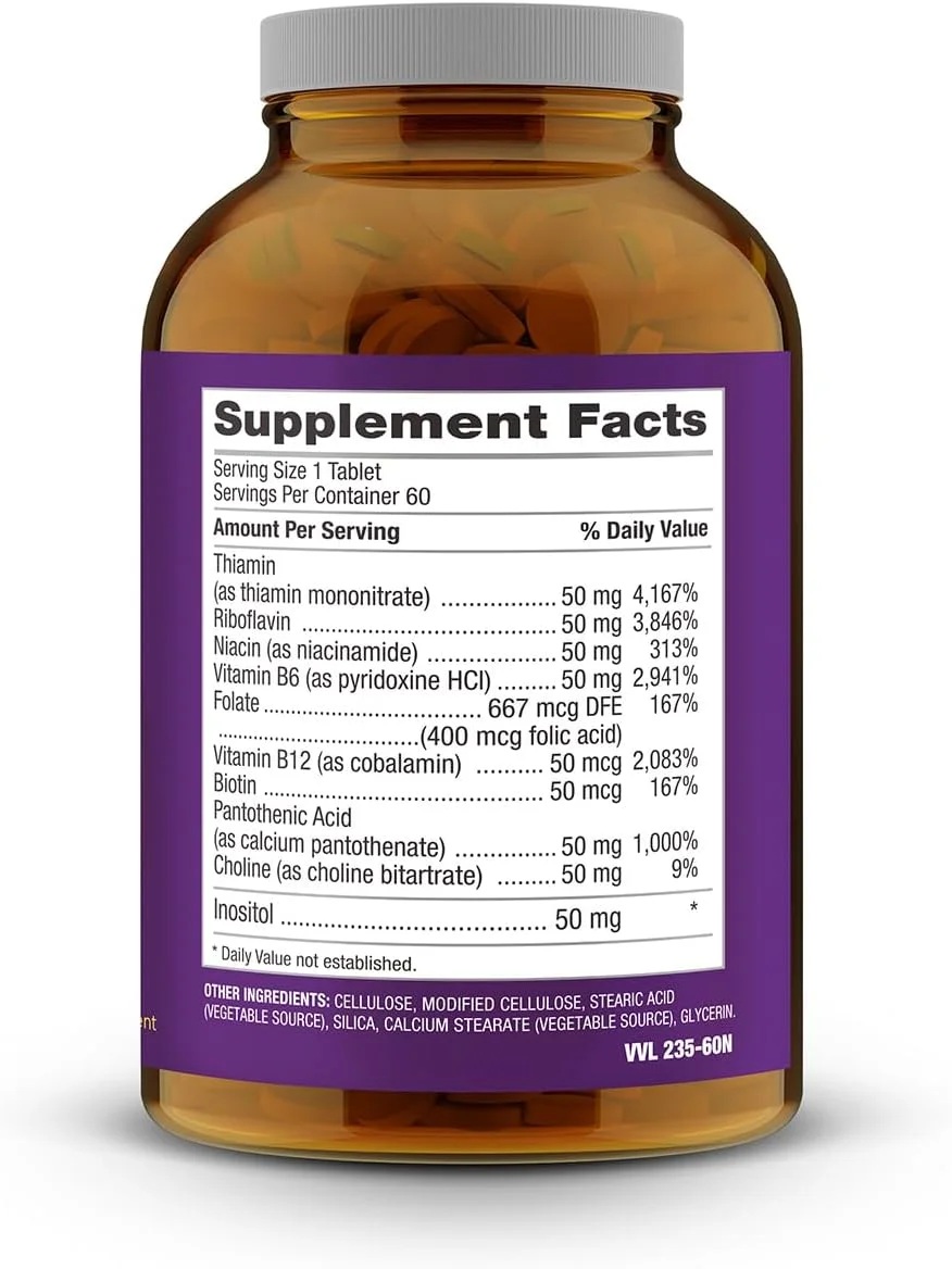 مکمل ویتامین B-50 متعادل iRemedies – مکمل کامل ویتامین B برای انرژی، پشتیبانی از استرس و سلامتی کلی – 60 قرص گیاهی