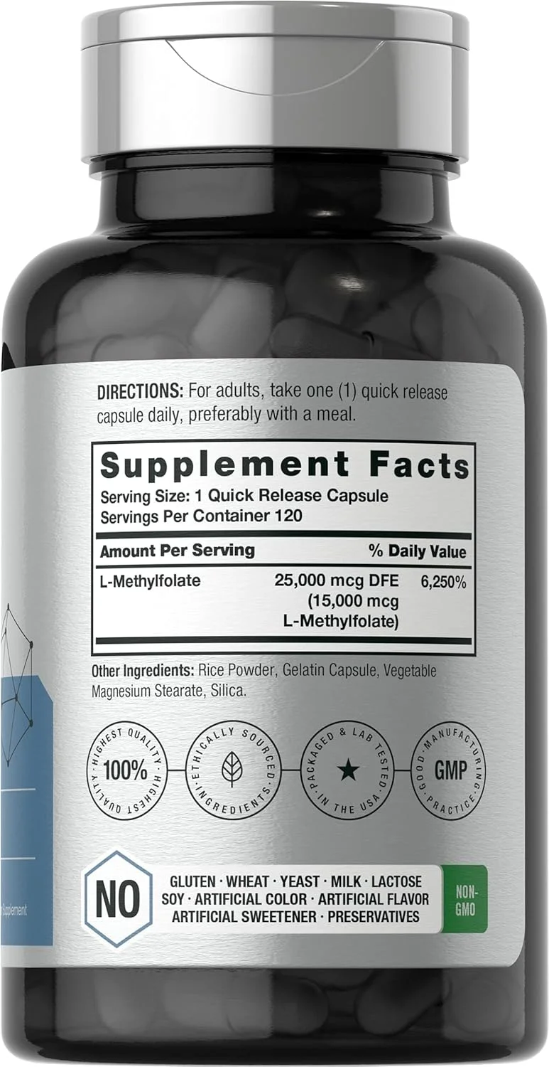 ال متیل فولات 15000 میکروگرم هورباخ | 120 کپسول | 15 میلی گرم متیل فولات | 5-MTHF | مکمل غیر GMO و بدون گلوتن | توسط ال متیل فولات 15000 میکروگرم هورباخ | 120 کپسول | 15 میلی گرم متیل فولات | 5-MTHF | مکمل غیر GMO و بدون گلوتن | توسط