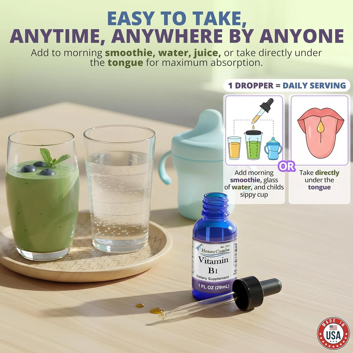 قطره ویتامین ب۱ (تیامین) HoneyCombs - عصاره مایع با قدرت بالا - ۳۰ میلی لیتر