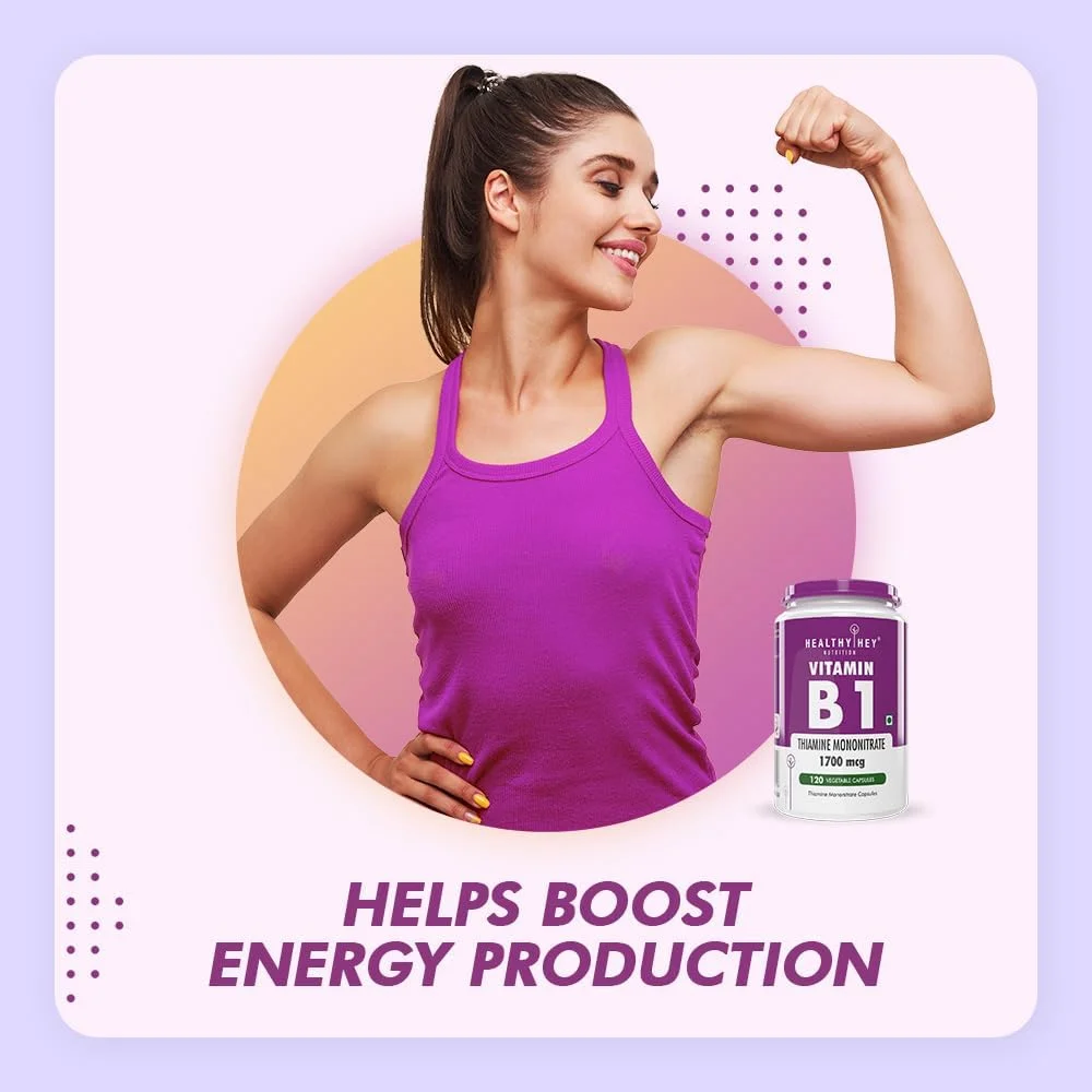 کپسول های گیاهی ویتامین ب۱ تیامین HealthyHey Nutrition - ۱۲۰ عدد