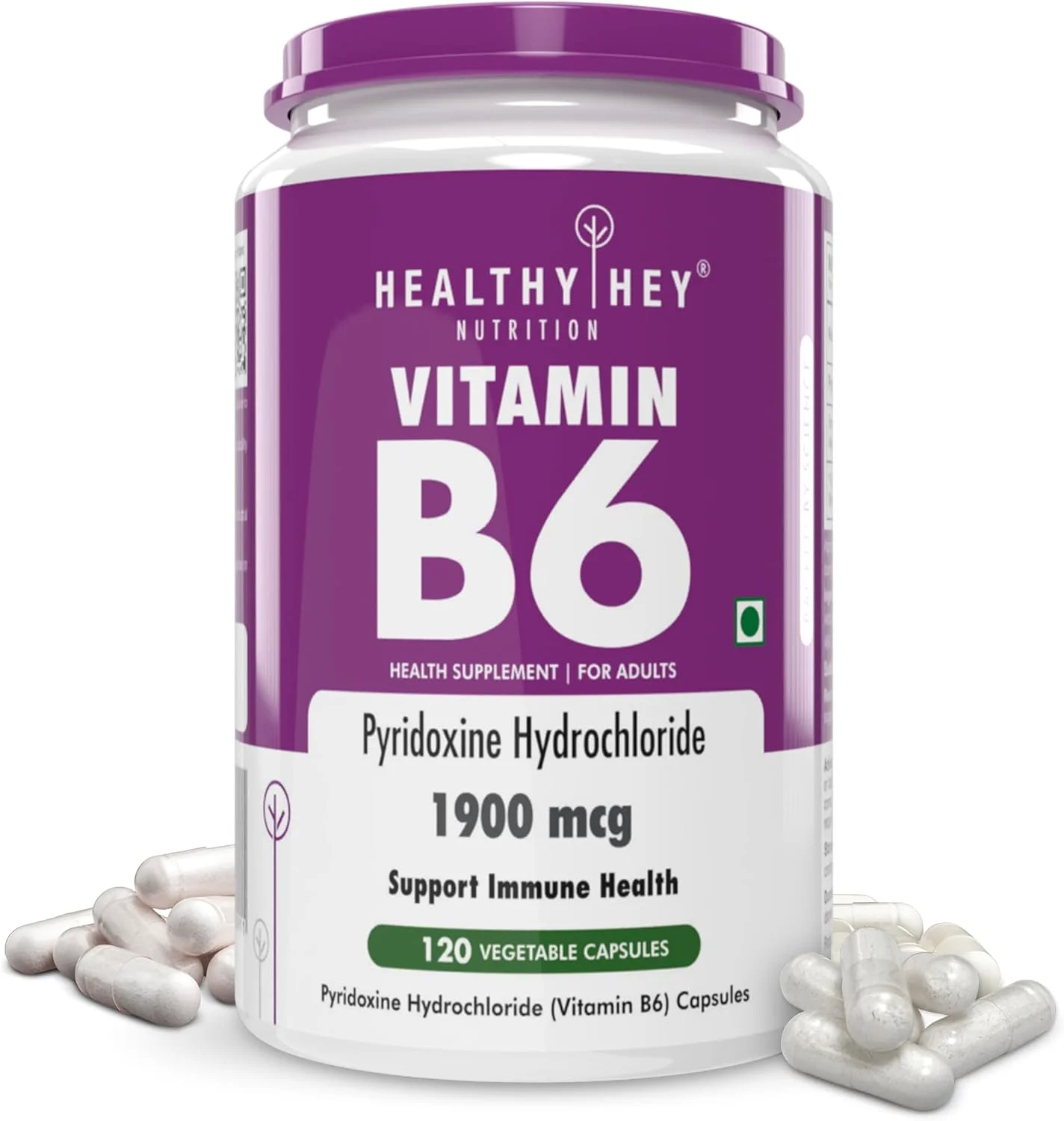 کپسول های ویتامین ب۶ پیریدوکسین ۱۹۰۰ میکروگرم هلثی هی نوتریشن - ۱۲۰ عدد کپسول گیاهی