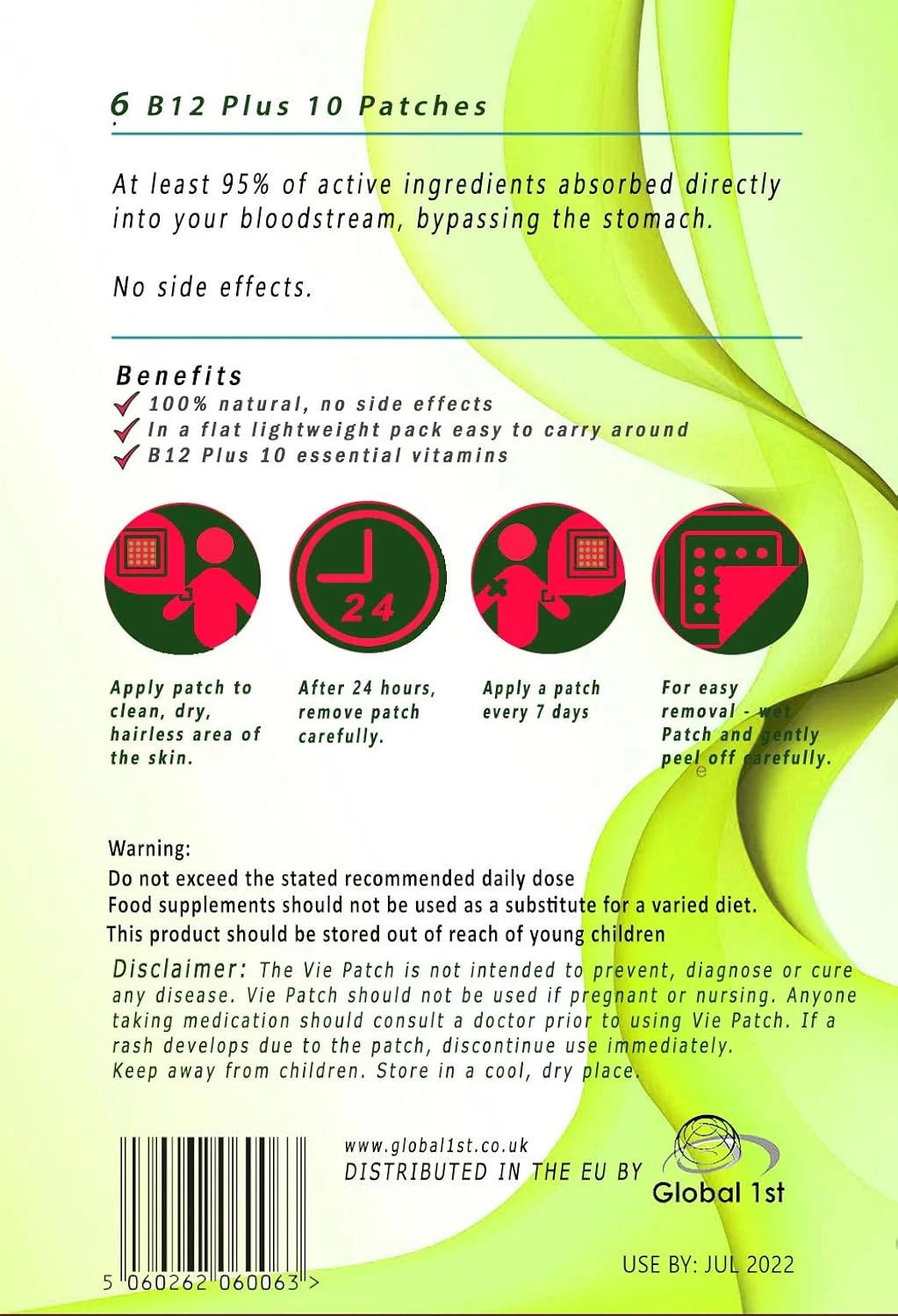 برچسب های پوستی ویتامین ب۱۲ پلاس وی هلتکر، ۱۰ برچسب و ۶ برچسب