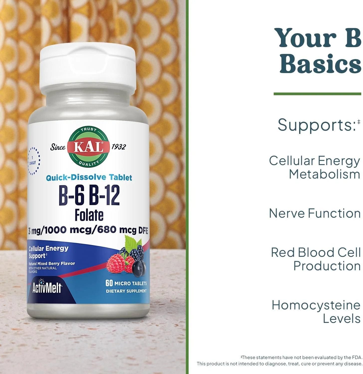 کال B6، B12 و فولیک اسید اکتیوملت با طعم توت 60 عددی (S) کال B6، B12 و فولیک اسید اکتیوملت با طعم توت 60 عددی (S)