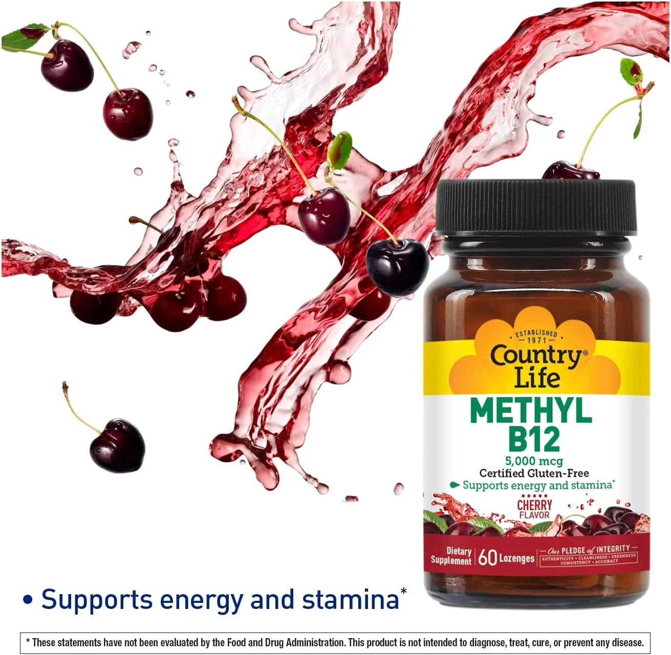 قرص های مکیدنی ویتامین ب۱۲ متیله کانتری لایف با طعم گیلاس ۵۰۰۰ میکروگرم، ۶۰ عددی