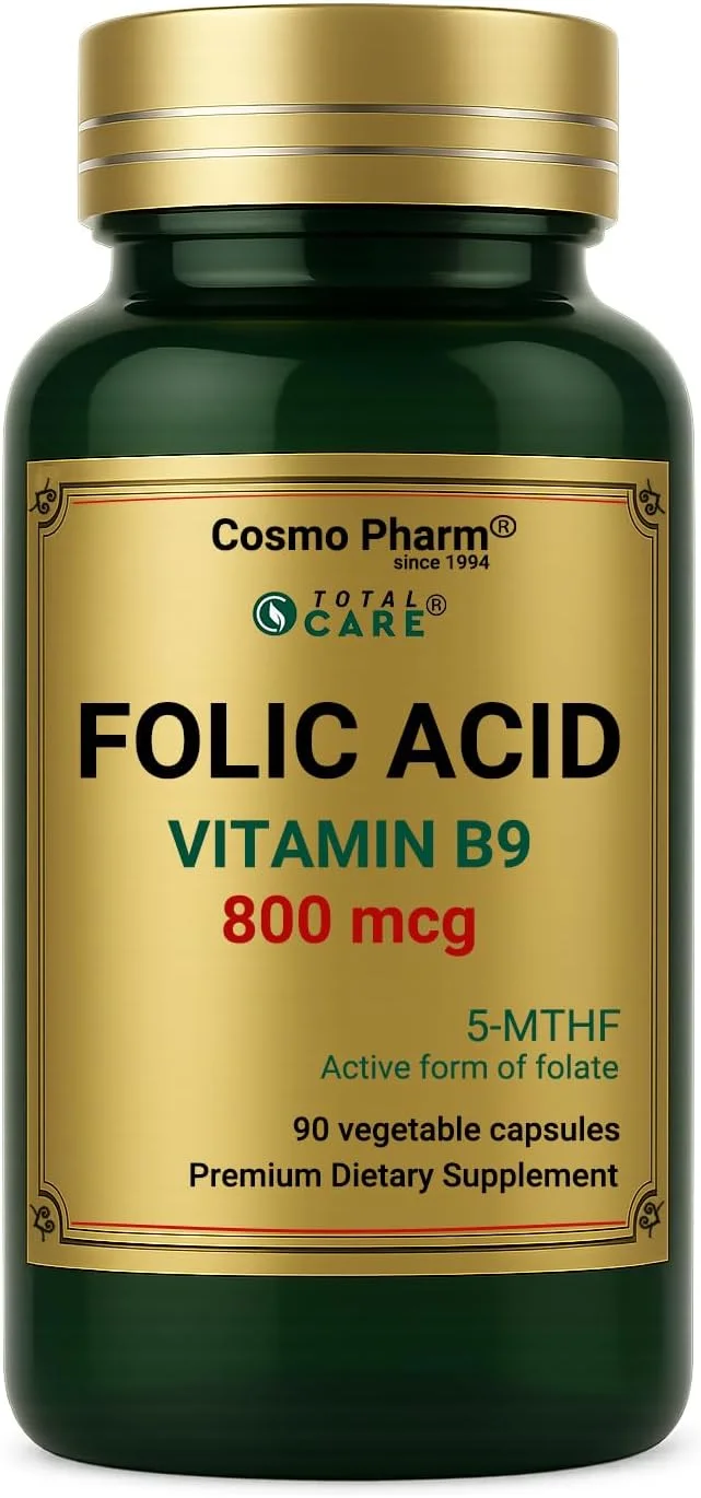 اسید فولیک 800 میکروگرم - فرم فعال زیستی - کپسول گیاهی - برچسب پاک - 1 عدد در روز - بدون افزودنی های مصنوعی - 90 کپسول گیاهی