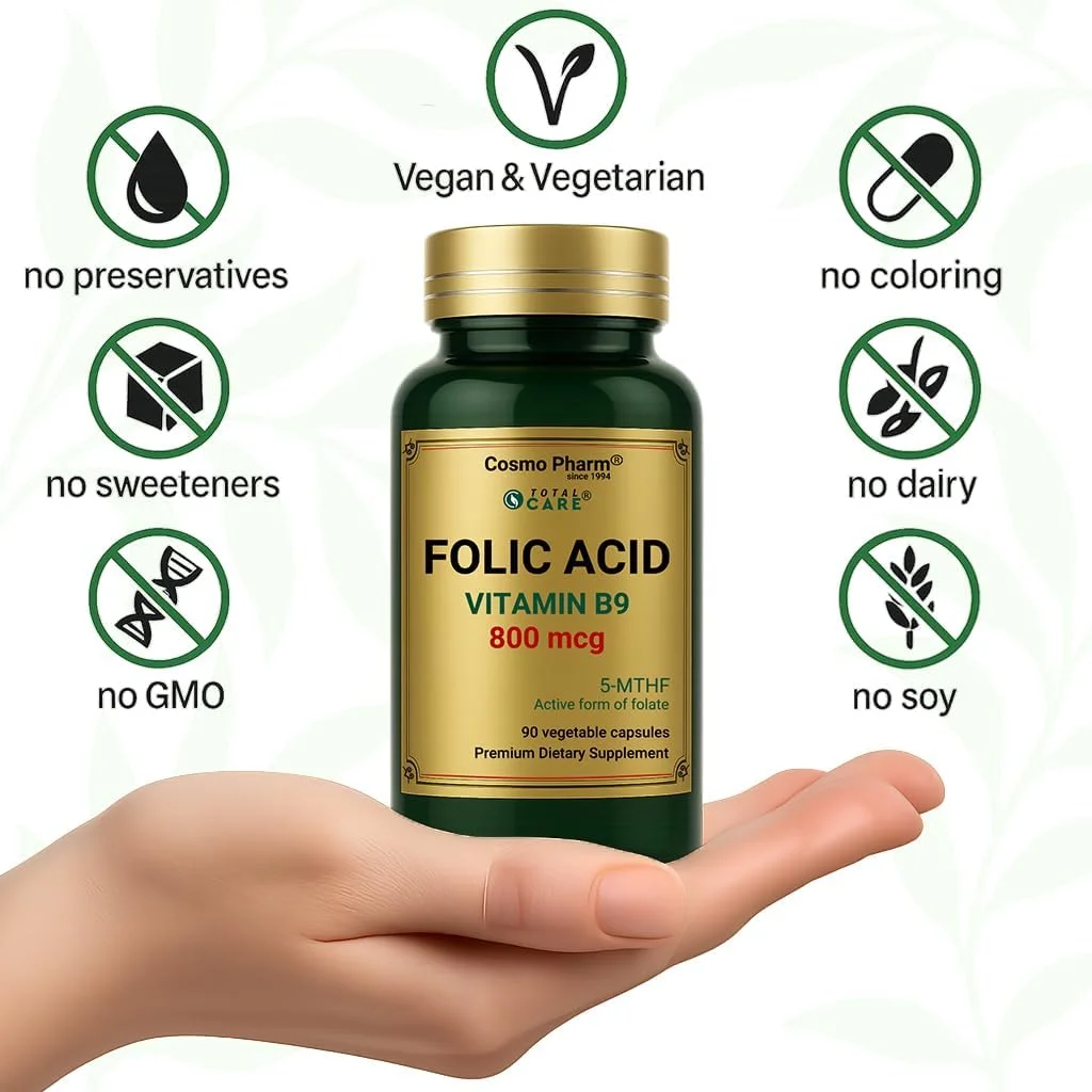 اسید فولیک 800 میکروگرم - فرم فعال زیستی - کپسول گیاهی - برچسب پاک - 1 عدد در روز - بدون افزودنی های مصنوعی - 90 کپسول گیاهی اسید فولیک 800 میکروگرم - فرم فعال زیستی - کپسول گیاهی - برچسب پاک - 1 عدد در روز - بدون افزودنی های مصنوعی - 90 کپسول گیاهی