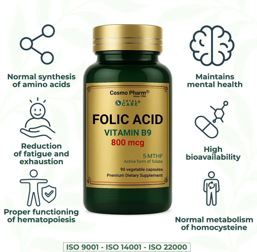اسید فولیک 800 میکروگرم - فرم فعال زیستی - کپسول گیاهی - برچسب پاک - 1 عدد در روز - بدون افزودنی های مصنوعی - 90 کپسول گیاهی اسید فولیک 800 میکروگرم - فرم فعال زیستی - کپسول گیاهی - برچسب پاک - 1 عدد در روز - بدون افزودنی های مصنوعی - 90 کپسول گیاهی
