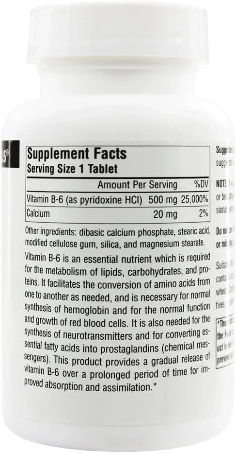 سورس نچرالز - ب۶ رهش زمانی 500 میلی گرم. 100 قرص