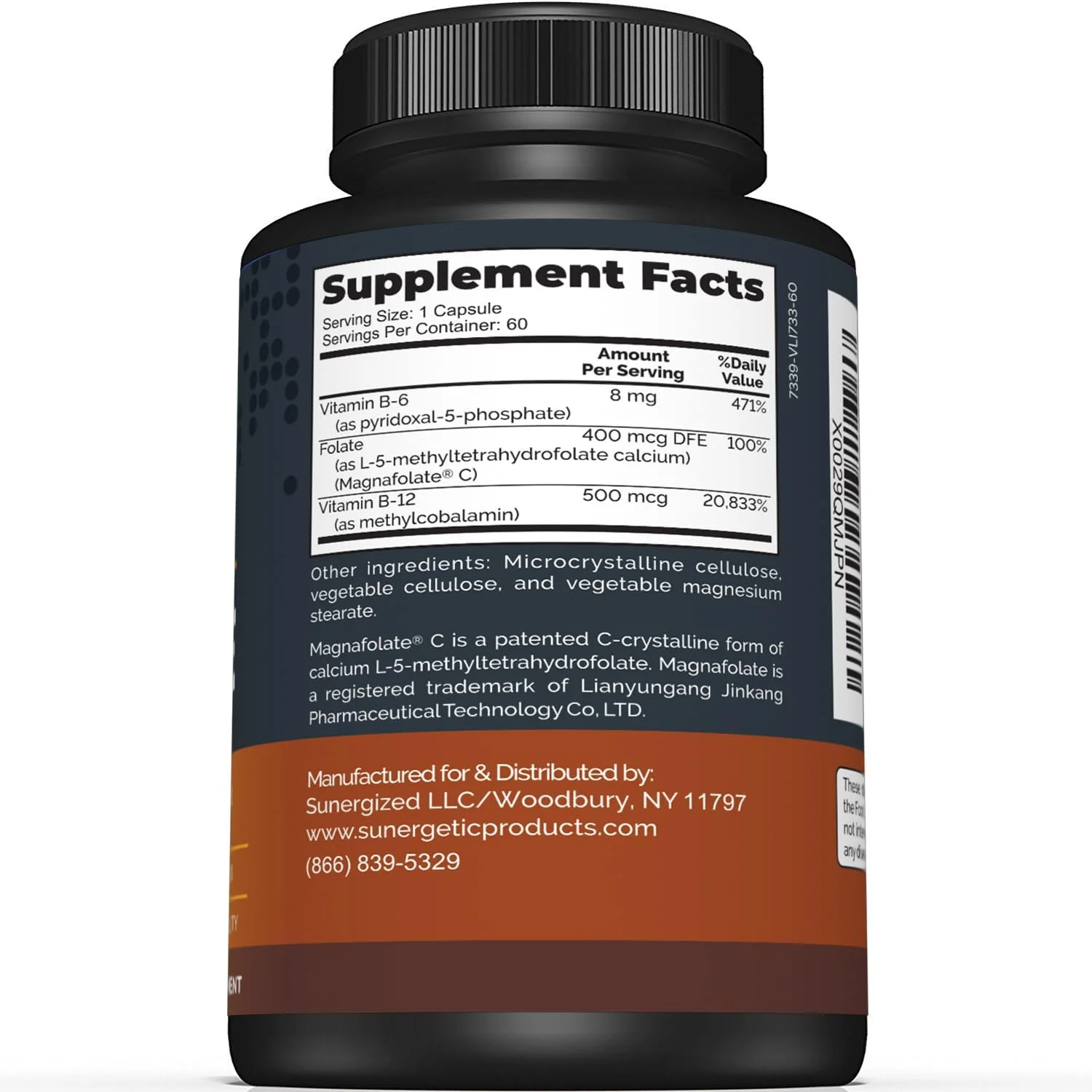 مکمل متیل فولات ممتاز سانرژتیک، کپسول های متیل فولات حاوی ویتامین B12 متیله و ویتامین B6، فولات متابولیکی فعال به شکل کواترفولیک - متیل فولات 400 میکروگرم در هر کپسول، 60 کپسول