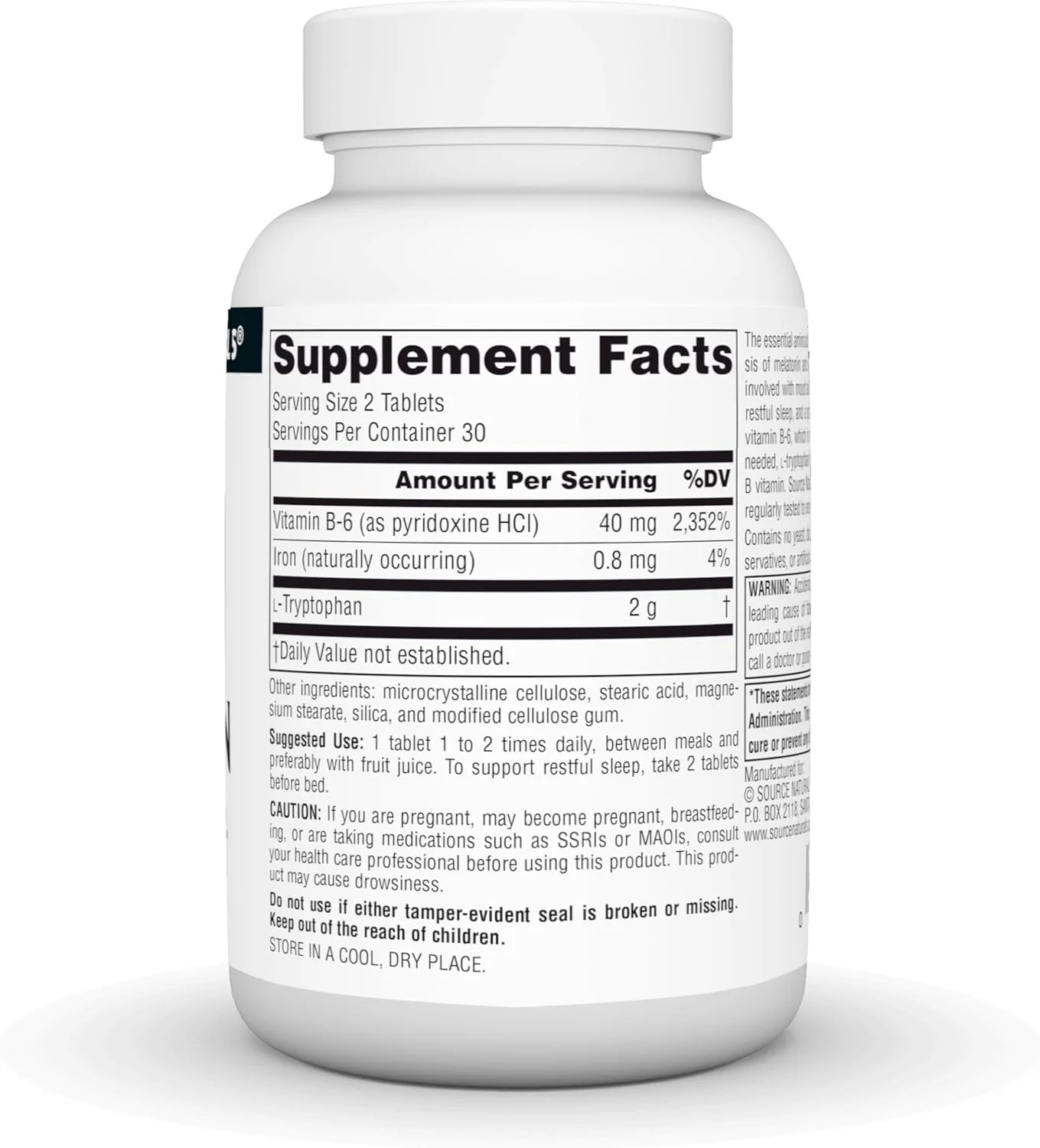 ال تریپتوفان 2000 میلی گرمی سورس نچرالز با ویتامین ب6، مکمل اسید آمینه ضروری، 60 قرص ال تریپتوفان 2000 میلی گرمی سورس نچرالز با ویتامین ب6، مکمل اسید آمینه ضروری، 60 قرص