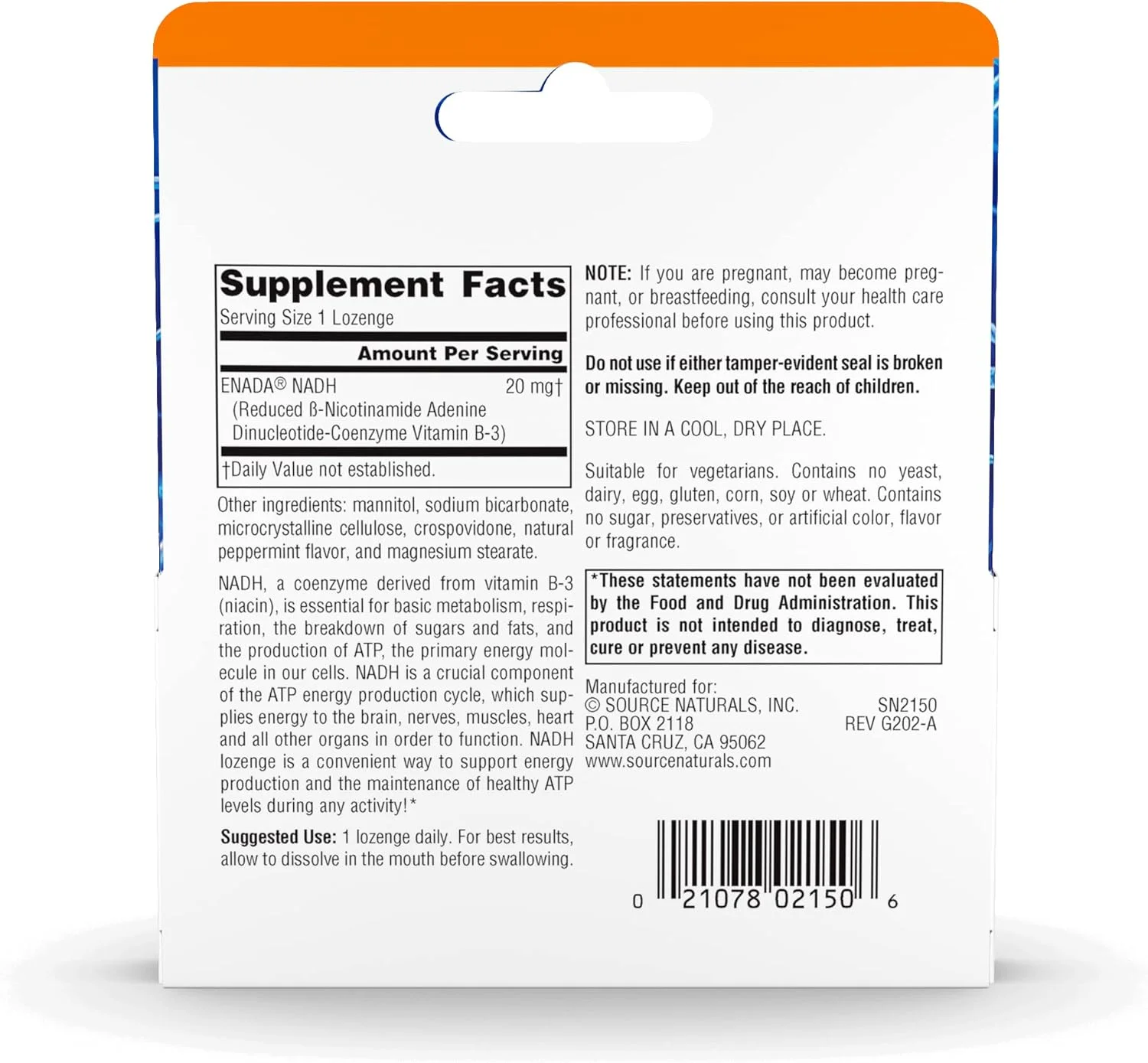 سورس نچرالز NADH 20 میلی گرم 30 قرص