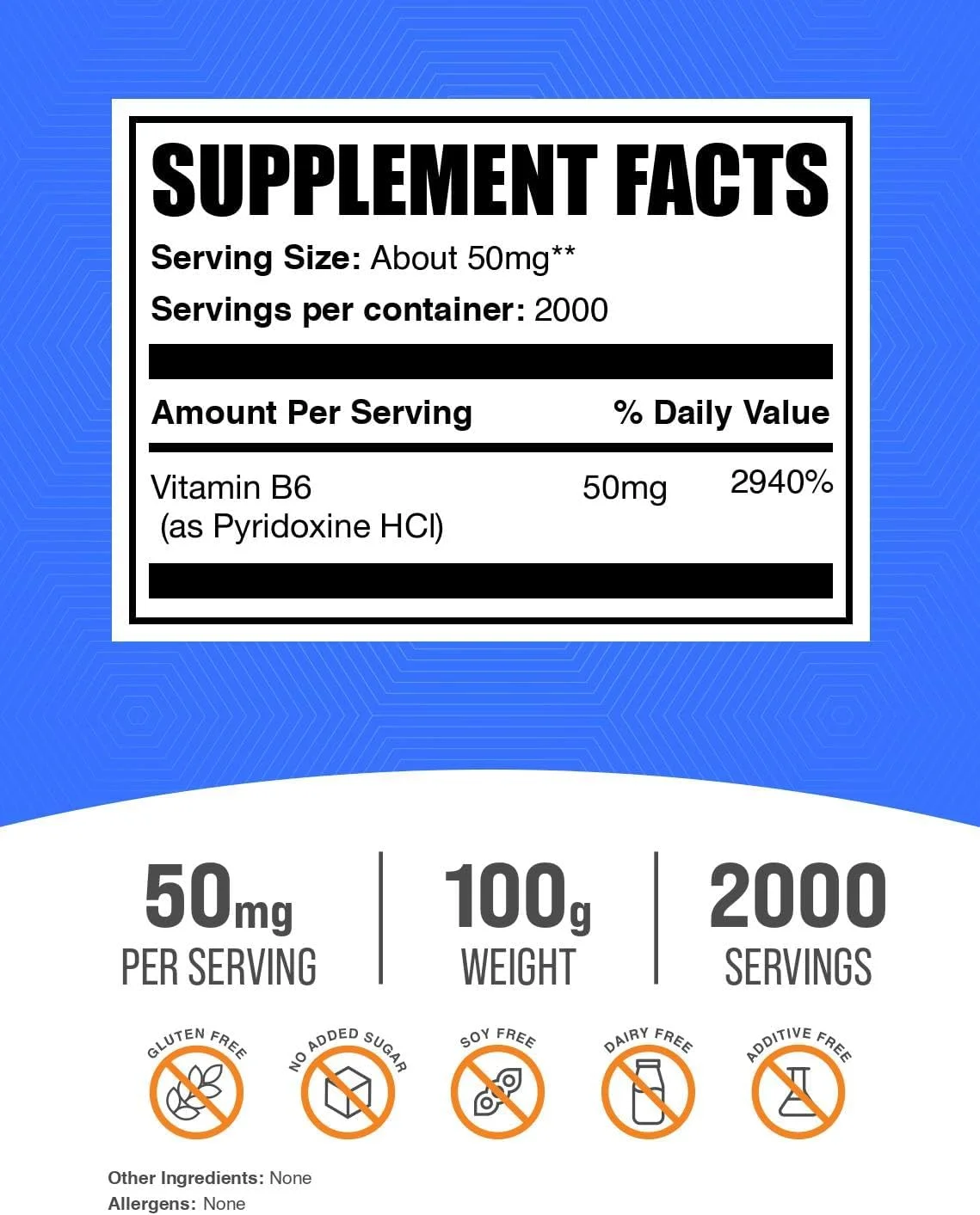 پودر ویتامین ب۶ 50 میلی گرم BulkSupplements.com (پیریدوکسین HCl) - ویتامین های حافظه برای مردان - فرمول پشتیبانی از اعصاب - ویتامین های ب۶ (100 گرم - 3.5 اونس)