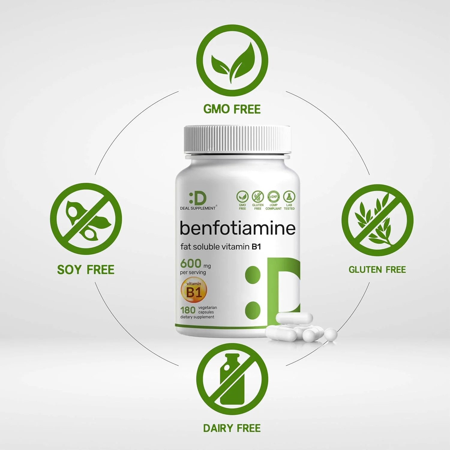 بنفوتیامین 600 میلی گرم در هر وعده، 180 کپسول گیاهی (300 میلی گرم در هر کپسول) - مکمل ویتامین ب1 تیامین محلول در چربی - تست شده توسط شخص ثالث، وگان، غیر GMO، بدون گلوتن بنفوتیامین 600 میلی گرم در هر وعده، 180 کپسول گیاهی (300 میلی گرم در هر کپسول) - مکمل ویتامین ب1 تیامین محلول در چربی - تست شده توسط شخص ثالث، وگان، غیر GMO، بدون گلوتن