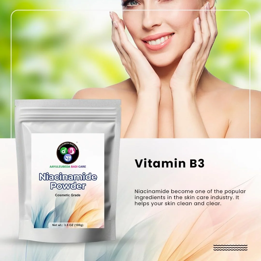 پودر ویتامین B3 (نیاسینامید) آ آی یولوبدا بادی کر ABC - 100 گرم مناسب برای ساخت سرم و کرم خانگی. کمک به کاهش منافذ باز، تعادل تولید چربی، چین و چروک و خطوط ریز