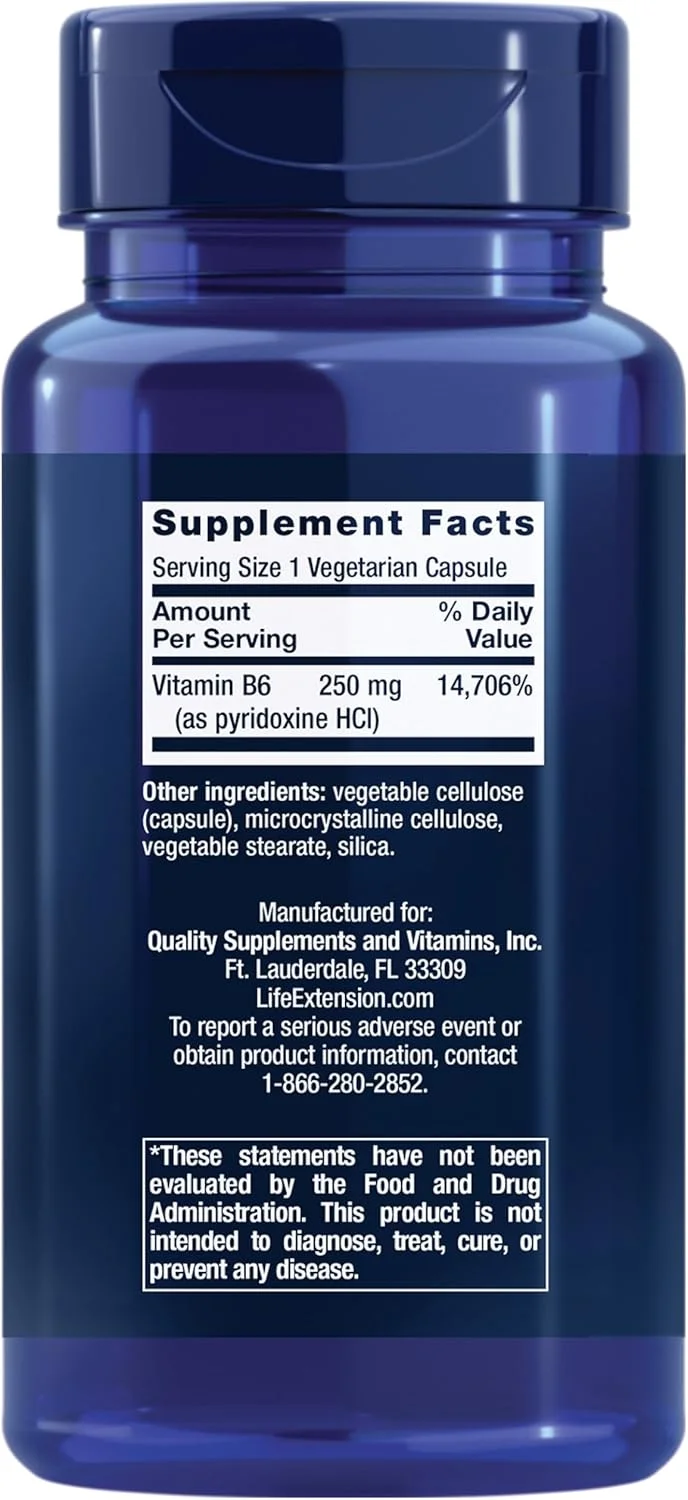 ویتامین ب۶ لایف اکستنشن (۲۵۰ میلی گرم، ۱۰۰ کپسول گیاهی) ویتامین ب۶ لایف اکستنشن (۲۵۰ میلی گرم، ۱۰۰ کپسول گیاهی)