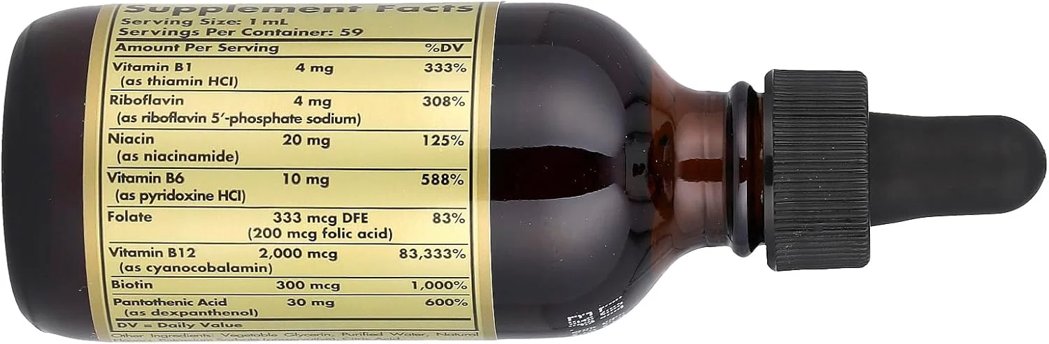 مایع زیر زبانی ویتامین B-12 2000 میکروگرم به همراه کمپلکس B سولگار | 59 میلی لیتر | 59 سروینگ | پشتیبانی از تولید انرژی و بازسازی گلبول های قرمز خون | غیر تراریخته، فاقد گلوتن و لبنیات | مناسب برای گیاهخواران