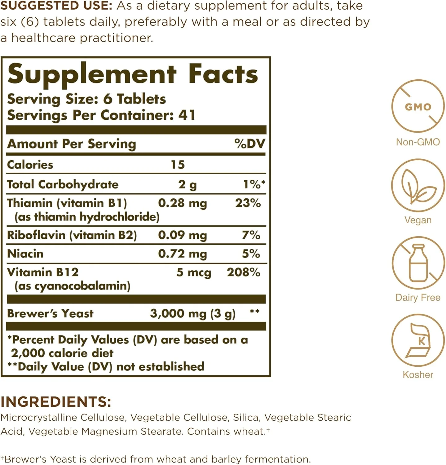 سولگار - قرص مخمر آبجو 7 1/2 گرین با ویتامین B12، 250 عدد - 1 بطری