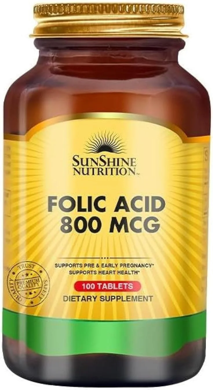 سان شاین نوتریشن فولیک اسید 800 میکروگرم | حاوی ویتامین B9 | پشتیبانی از دوران قبل و اوایل بارداری | پشتیبانی از عملکرد سالم بدن | 100 قرص