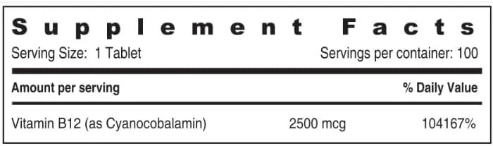 قرص ویتامین ب۱۲ ۲۵۰۰ میکروگرم سان شاین نوتریشن | کمک به تولید گلبول های قرمز خون | پشتیبانی از حفظ تراکم استخوان | افزایش سوخت و ساز بدن | ۱۰۰ عدد