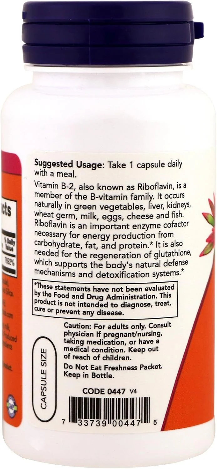 NOW Foods, B-2، ریبوفلاوین، تولید انرژی، 100 میلی گرم (بسته بندی ممکن است متفاوت باشد) - 100 کپسول