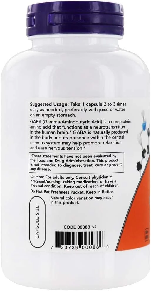 Now Foods گابا 750 میلی گرم 100 کپسول گیاهی