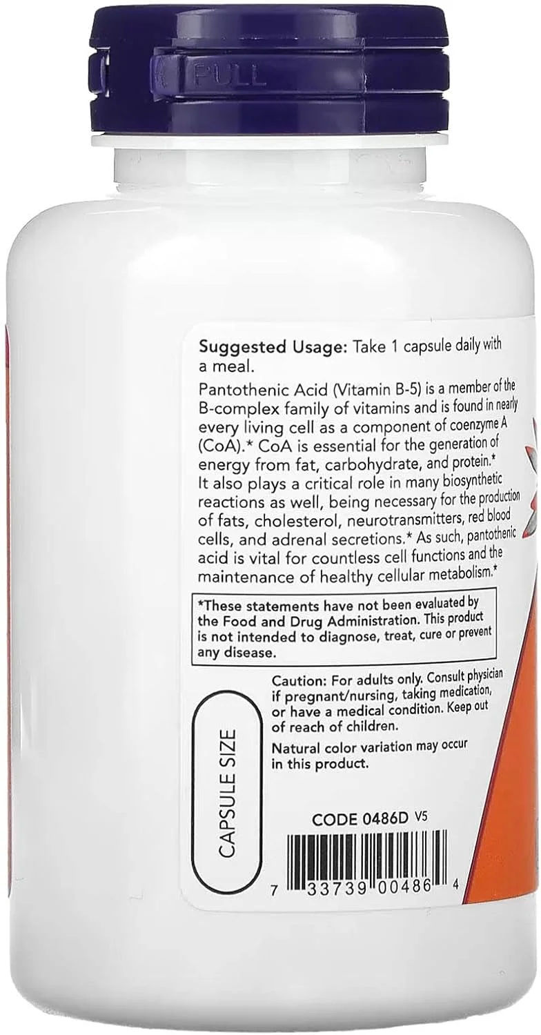 NOW Foods پانتوتنیک اسید، 100 کپسول 500 میلی گرم NOW Foods پانتوتنیک اسید، 100 کپسول 500 میلی گرم