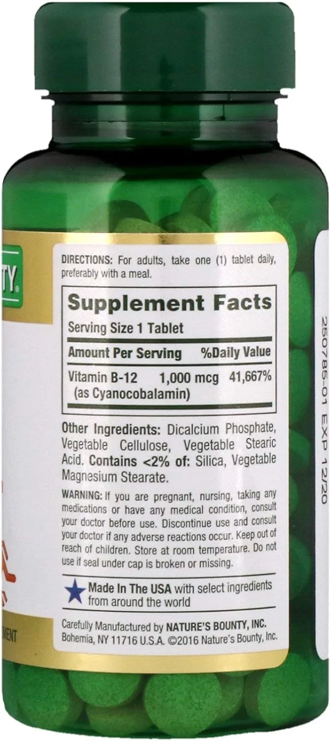 قرص های روکش دار ویتامین ب-۱۲ ۱۰۰۰ میکروگرم Nature's Bounty، ۲۰۰ عدد