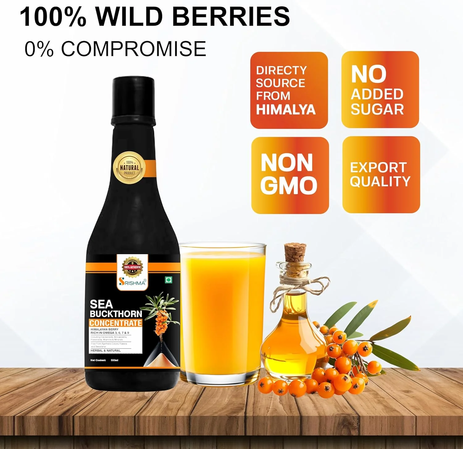 آب میوه سنجد دریایی سریشما، توت هیمالیا، غنی شده با امگا 3، 6، 9 و 7 (500 میلی لیتر x 2)